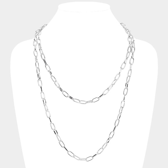 Paperclip Chain Silver Necklace 48” Long - Picture 1 of 5